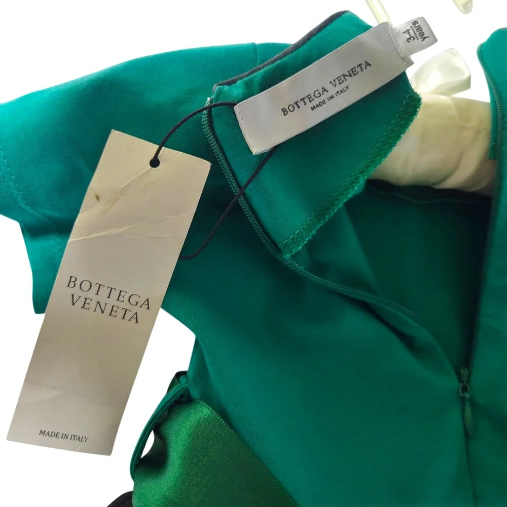 Bottega Veneta Girls Green Teddy Bear Logo‎ Dress Kids Size 3-4 Years NWT